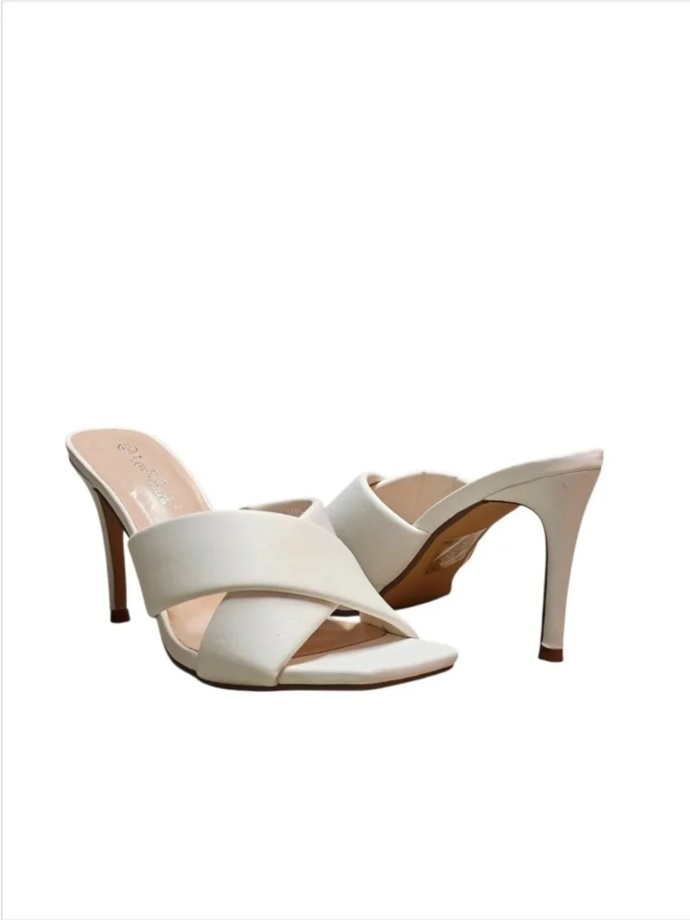 White Cross Strap Stiletto Heel Mules With Square Toe Design For Women